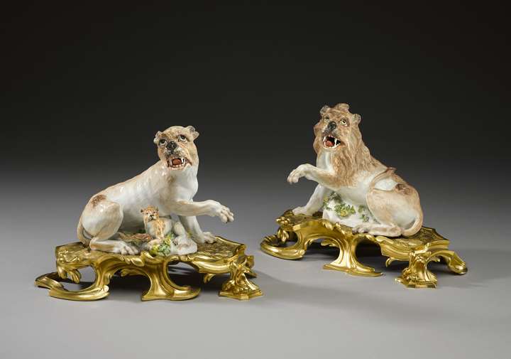 Two ormolu-mounted lions